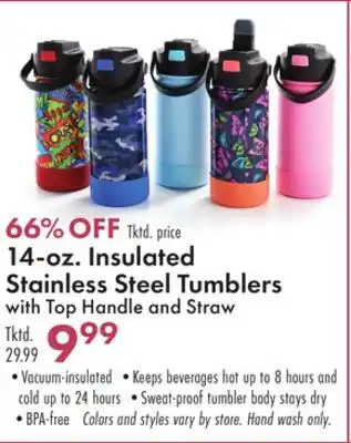 Boscov's 14-oz. insulated stainless steel tumblers with top handle and straw offer