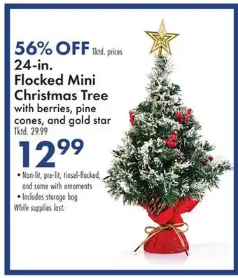 Boscov's 24-in. flocked mini christmas tree with berries, pine cones, and gold star offer