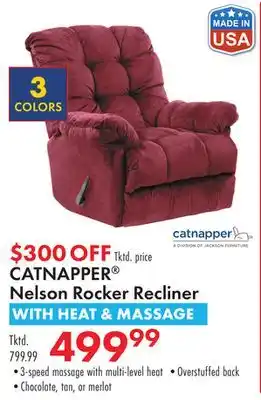 Boscov's Catnapper nelson rocker recliner with heat & massage offer
