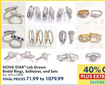Boscov's Nova star lab grown bridal rings, solitaires, and sets offer