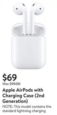 Walmart Apple airpods with charging case (2nd generation) offer