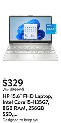Walmart Hp 15.6 fhd laptop, intel core i5-1135g7, 8gb ram, 256gb ssd, silver, windows 11 home, 15-dy2795wm offer