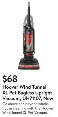 Walmart Hoover wind tunnel xl pet bagless upright vacuum, uh71107, new offer
