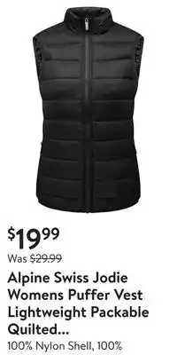 Walmart Alpine swiss jodie womens puffer vest lightweight packable quilted vest jacket offer