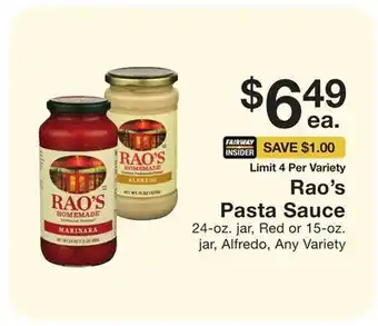 Fairway Store Market Rao's pasta sauce offer