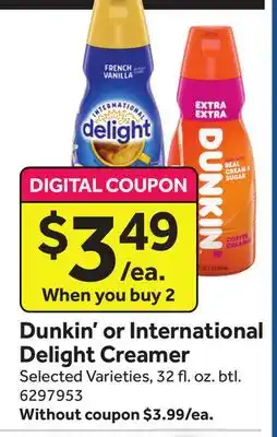 Stop&Shop Dunkin' or international delight creamer offer