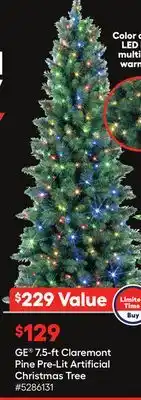 Lowe's Ge 7.5-ft claremont pine pre-lit artificial christmas tree offer