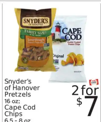 Weis Markets Snyder's of hanover pretzels 16 oz cape cod chips 6.5-8 oz offer