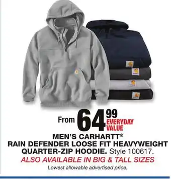 Blain's Farm & Fleet Men's carhartt rain defender loose fit heavyweight quarter-zip hoodie offer