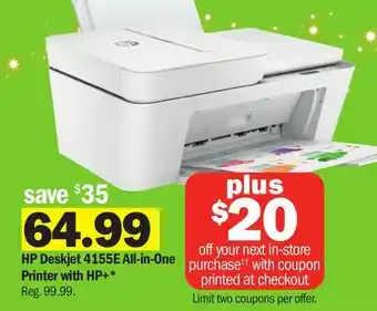 Meijer Hp deskjet 4155e all-in-one printer with hp+ offer