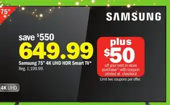 Meijer Samsung 75 4k uhd hdr smart tv offer