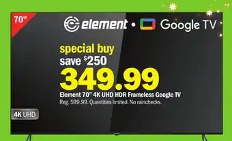 Meijer Element 70 4k uhd hdr frameless google tv offer