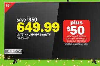 Meijer Lg 75 4k uhd hdr smart tv offer