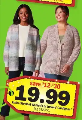 Meijer Entire stock of women's or juniors' cardigans offer