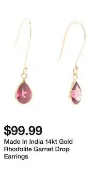 TJ Maxx Made in india 14kt gold rhodolite garnet drop earrings offer
