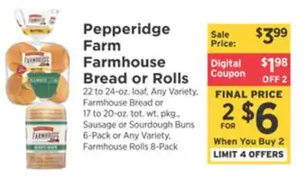 ShopRite Farm farmhouse bread or rolls offer
