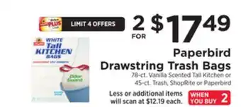 ShopRite Drawstring trash bags offer