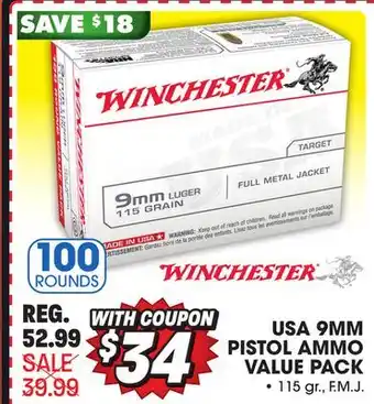 Big 5 Winchester usa 9mm pistol ammunition value pack offer