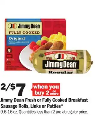 Meijer Jimmy dean fresh or fully cooked breakfast sausage rolls, links or patties offer
