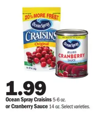Meijer Ocean spray craisins 5-6 oz. or cranberry sauce 14 oz offer
