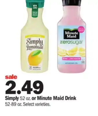 Meijer Simply 52 oz. or minute maid drink 52-89 oz offer