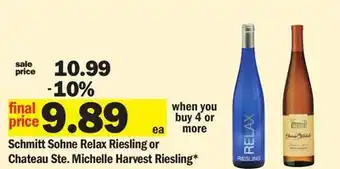 Meijer Schmitt sohne relax riesling or chateau ste. michelle harvest riesling offer