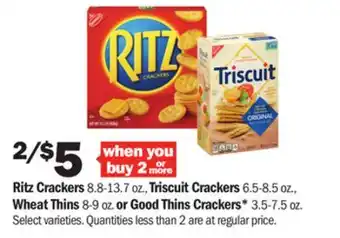 Meijer Ritz crackers 8.8-13.7 oz., triscuit crackers 6.5-8.5 oz., wheat thins 8-9 oz. or good thins crackers* 3.5-7.5 oz offer