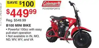 Dunham's Sports Coleman b100 mini bike offer