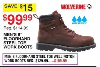 Dunham's Sports Wolverine men's 6 floorhand steel toe work boots offer