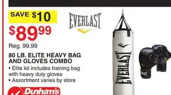 Dunham's Sports Everlast 80 lb. elite heavy bag and gloves offer