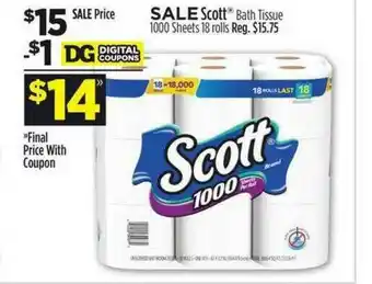 Dollar General Scott Bath Tissue 1000 Sheets 18 Rolls offer