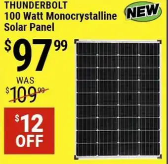 Harbor Freight Tools Thunderbolt 100 Watt Monocrystalline Solar Panel offer