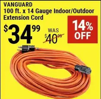 Harbor Freight Tools Vanguard 100 Ft. X 14 Gauge Indoor-Outdoor Extension Cord 14% Off offer