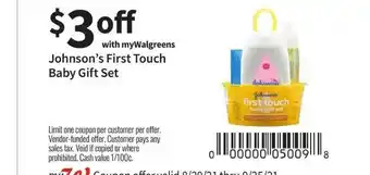 Walgreens Johnson's First Touch Baby Gift Set offer