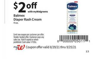 Walgreens Balmex Diaper Rash Cream offer