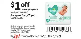 Walgreens Pampers Baby Wipes 112 To 216 Pk offer