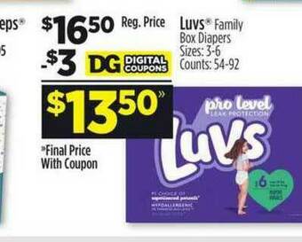 Dollar General Luvs Family Box Diapers offer
