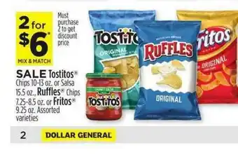 Dollar General Tostitos Chips Or Salsa Fuffles Chips Or Fritos offer