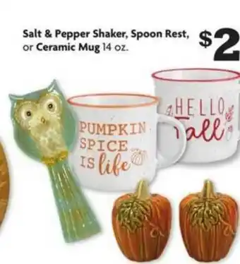 Family Dollar Salt & Pepper Shaker Spoon Rest Or Ceramic Mug offer