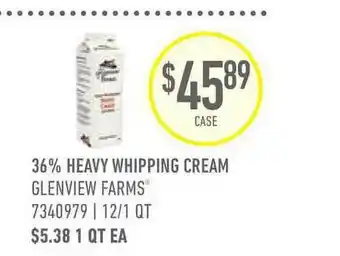 US Foods Chef's Store 36% Heavy Whipping Cream Glenview Farms® offer