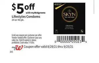 Walgreens Lifestyles Condoms offer