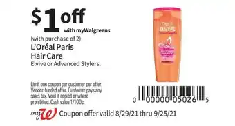 Walgreens L'Oréal Paris Hair Care Elvive Or Advanced Stylers offer