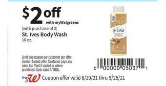 Walgreens St. Ives Body Wash offer