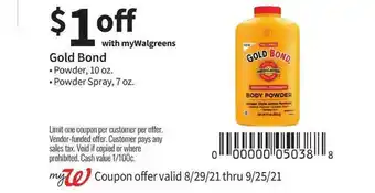 Walgreens Gold Bond Powder Or Powder Spray offer