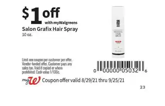 Walgreens Salon Grafix Hair Spray offer