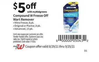 Walgreens Compound W Freeze Off Wart Remover Nitro Freeze, Original Or Plantar Or Advanced offer