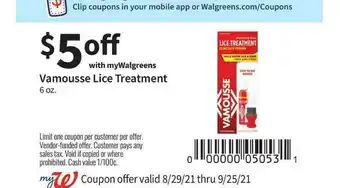 Walgreens Vamousse Lice Treatment offer