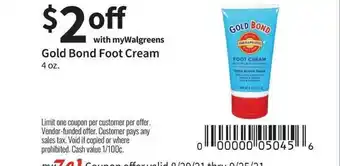 Walgreens Gold Bond Foot Cream offer