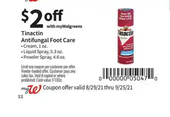 Walgreens Tinactin Antifungal Foot Care Cream, Liquid Spray Or Powder Spray offer