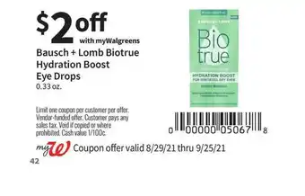 Walgreens Bausch + Lomb Bioture Hydration Boost Eye Drops offer